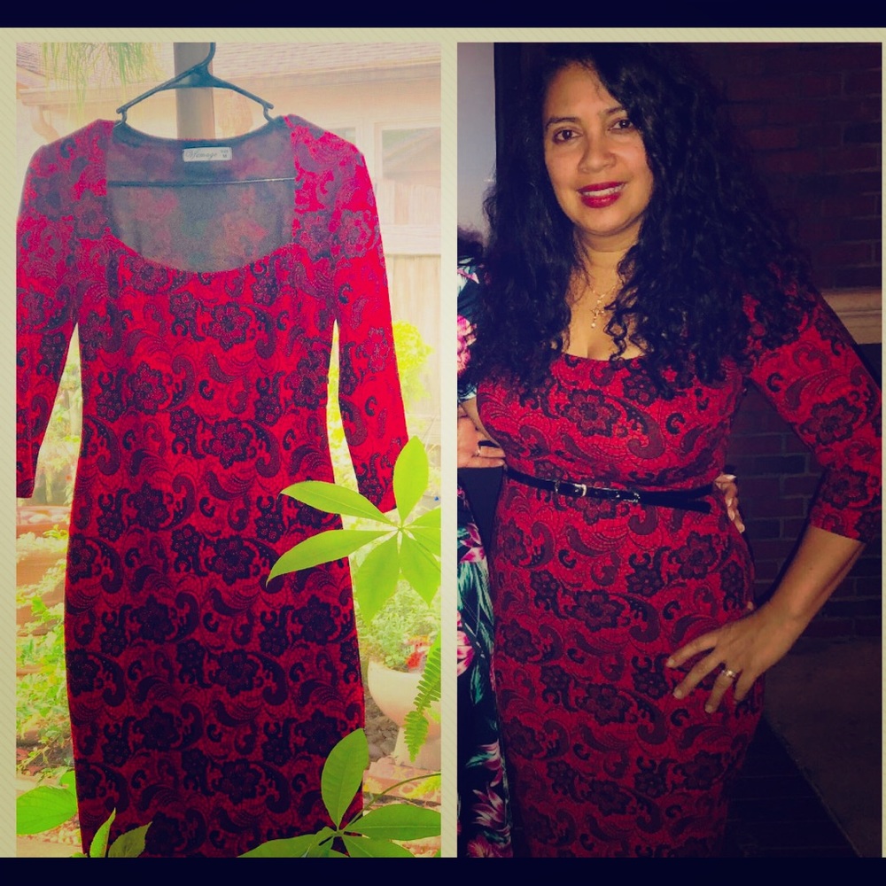 Red and black flower patterned dress